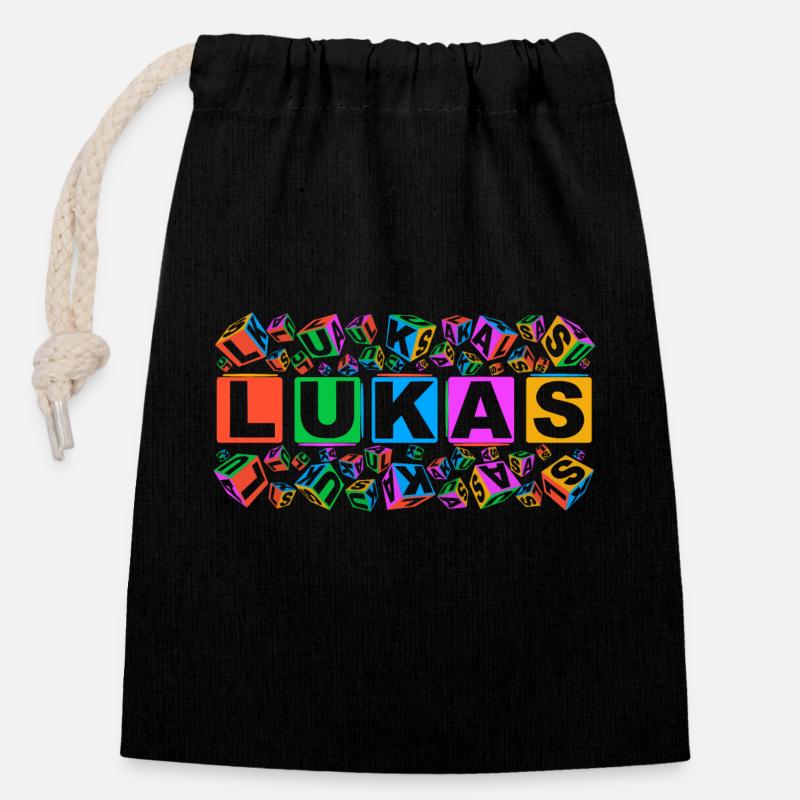 LUKAS colourful cubes - Verschließbarer Geschenkbeutel aus Baumwolle (14x20cm) - Schwarz