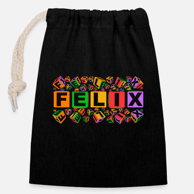 FELIX colourful cubes - Verschließbarer Geschenkbeutel aus Baumwolle (14x20cm) - Schwarz