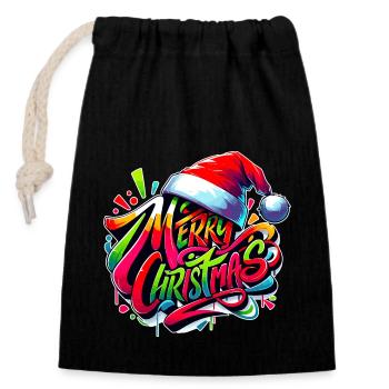 Joyeux Noël Graffiti Sil - Sac cadeau en coton avec cordon (14 x 20 cm) - noir - Devant