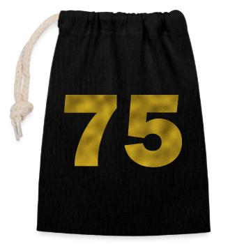 Anniversaire 75 ans - Sac cadeau en coton avec cordon (14 x 20 cm) - noir - Devant