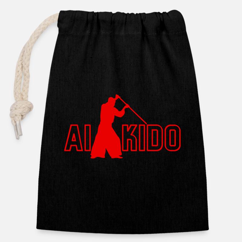 Aikido - Aikido Geschenkidee - Verschließbarer Geschenkbeutel aus Baumwolle (14x20cm) - Schwarz