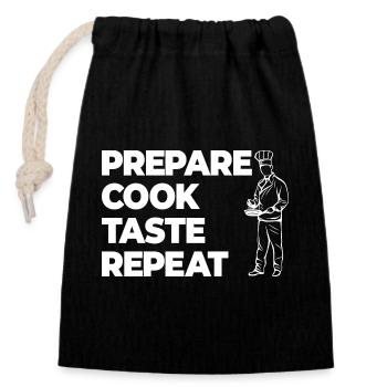 Prepare, Cook, Taste - Closable cotton gift bag (14x20cm) - black - Front