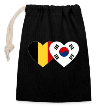 Belgium South Korea Flag Heart - Closable cotton gift bag (14x20cm) - black - Front