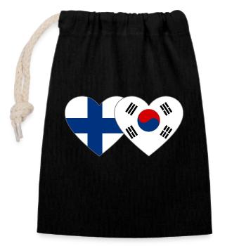 Finland South Korea Flag Heart - Closable cotton gift bag (14x20cm) - black - Front