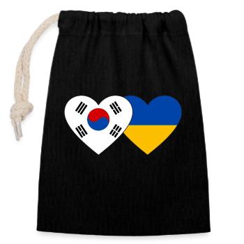 South Korea Ukraine Flag Heart - Closable cotton gift bag (14x20cm) - black - Front