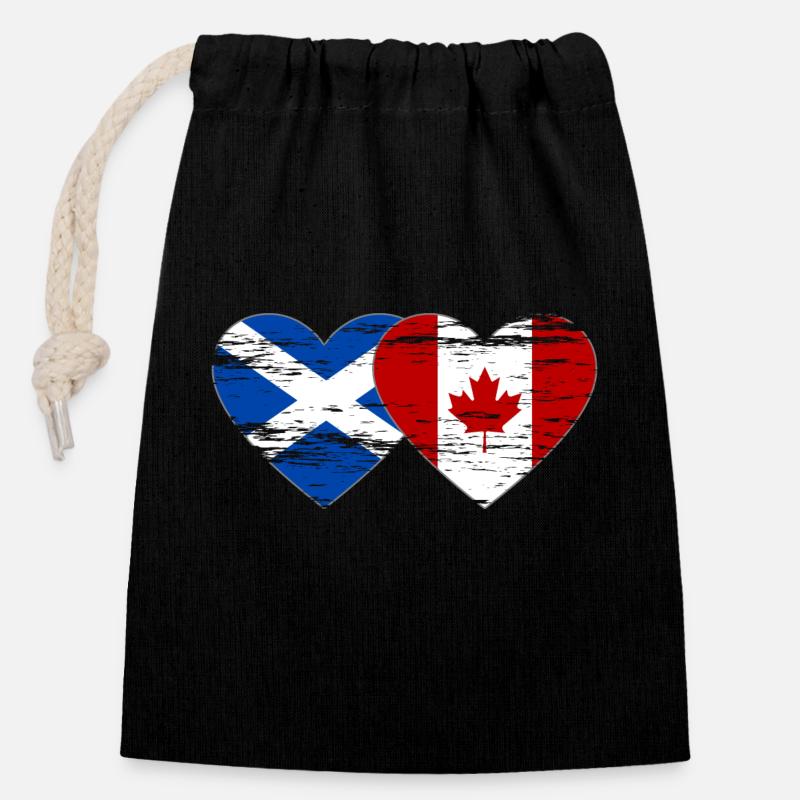 Scotland Canada Flag Heart Used - Closable cotton gift bag (14x20cm) - black