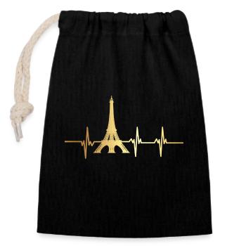 Eiffel Tower heartbeat - Closable cotton gift bag (14x20cm) - black - Front