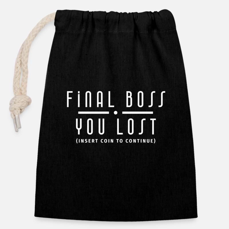 Final White Gamer Version - Closable cotton gift bag (14x20cm) - black