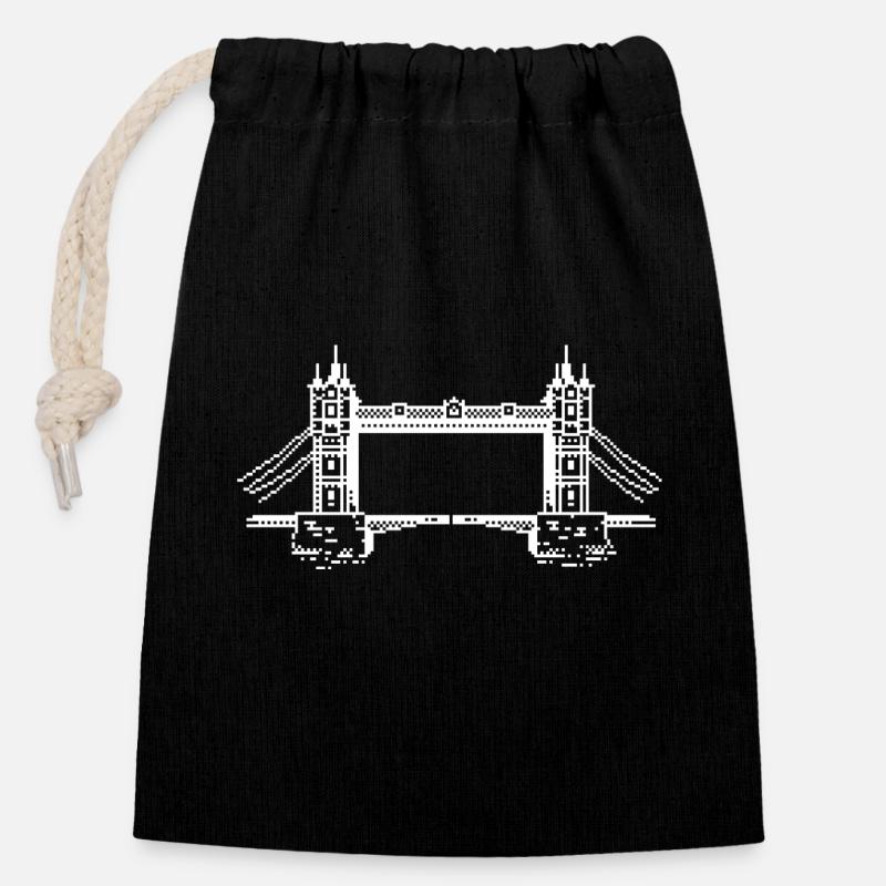 Pont de la tour Pixel 1 bit - Sac cadeau en coton avec cordon (14 x 20 cm) - noir