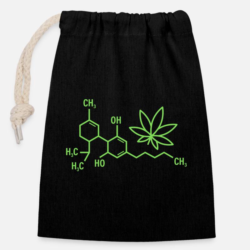 THC Formula with Cannabis Leaf - Closable cotton gift bag (14x20cm) - black