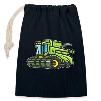 Green Combine Harvester - Closable cotton gift bag (14x20cm) - navy - Front