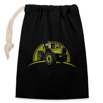 Tractor // Illustration - Closable cotton gift bag (14x20cm) - black - Front