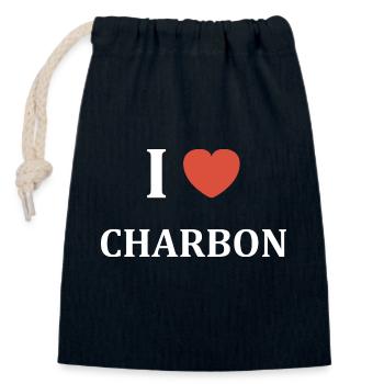 I love charbon - Sac cadeau en coton avec cordon (14 x 20 cm) - bleu marine - Devant