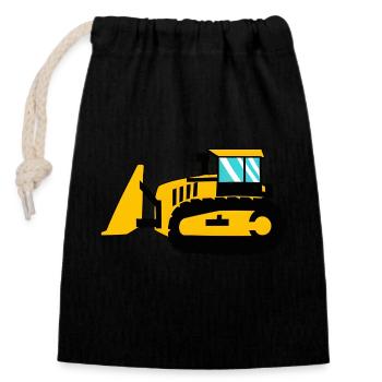 Grand tracteur à chenilles Caterpillar - Sac cadeau en coton avec cordon (14 x 20 cm) - noir - Devant