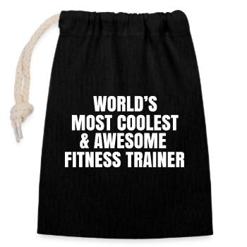 World's most coolest and awesome fitness trainer - Closable cotton gift bag (14x20cm) - black - Front