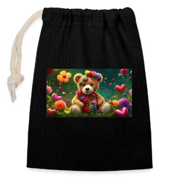 Teddy 2 - Verschließbarer Geschenkbeutel aus Baumwolle (14x20cm) - Schwarz - Vorne