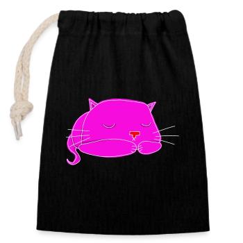 sleeping cat - Closable cotton gift bag (14x20cm) - black - Front