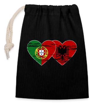 Portugal Albania Flag Heart Used - Closable cotton gift bag (14x20cm) - black - Front