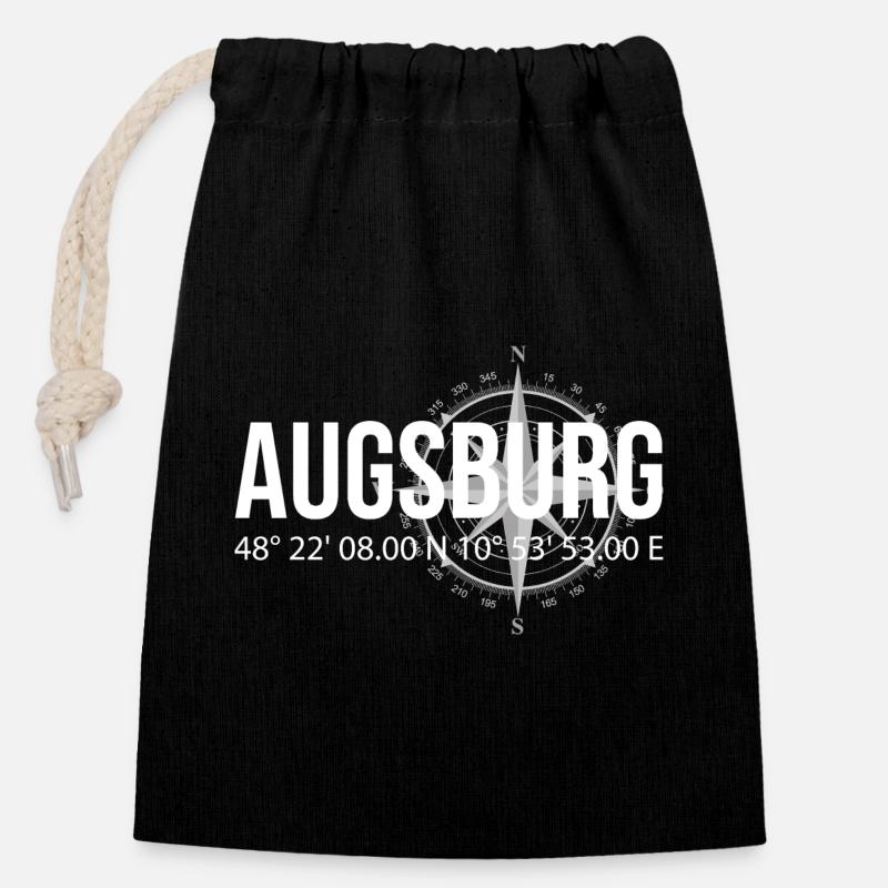 Koordinaten Augsburg - Verschließbarer Geschenkbeutel aus Baumwolle (14x20cm) - Schwarz
