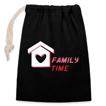 Temps en famille - Familienzeit - Sac cadeau en coton avec cordon (14 x 20 cm) - noir - Devant