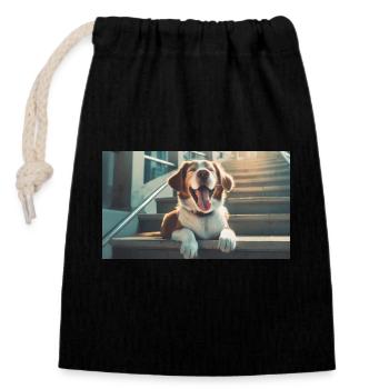 Niedliche Tiere chillen – Hund auf Treppe - Verschließbarer Geschenkbeutel aus Baumwolle (14x20cm) - Schwarz - Vorne