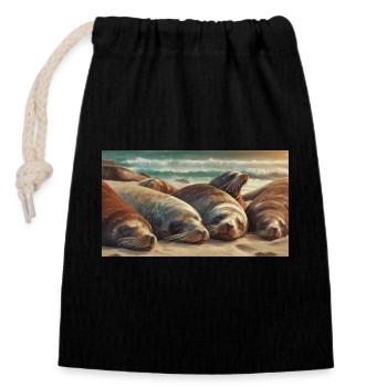 Niedliche Tiere chillen – Seelöwe schläft am Strand - Verschließbarer Geschenkbeutel aus Baumwolle (14x20cm) - Schwarz - Vorne