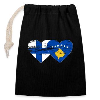 Finland Kosovo flag heart used - Closable cotton gift bag (14x20cm) - black - Front