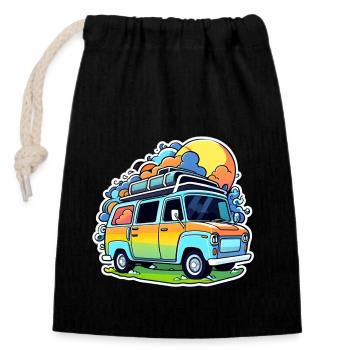 Camper Wohnmobil Campen - Verschließbarer Geschenkbeutel aus Baumwolle (14x20cm) - Schwarz - Vorne