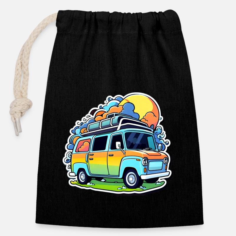 Camper Motorhome Camping - Closable cotton gift bag (14x20cm) - black
