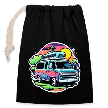 Camper Wohnmobil Campen - Verschließbarer Geschenkbeutel aus Baumwolle (14x20cm) - Schwarz - Vorne