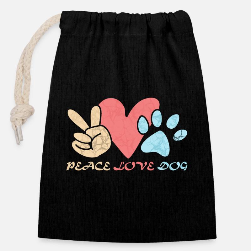 CANE DELL'AMORE DELLA PACE - Sacchetto regalo richiudibile in cotone (14x20 cm) - nero
