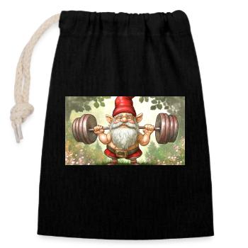 cute little gnomes everyday life – working out - Closable cotton gift bag (14x20cm) - black - Front