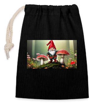 cute little gnomes everyday life – fly agaric - Closable cotton gift bag (14x20cm) - black - Front