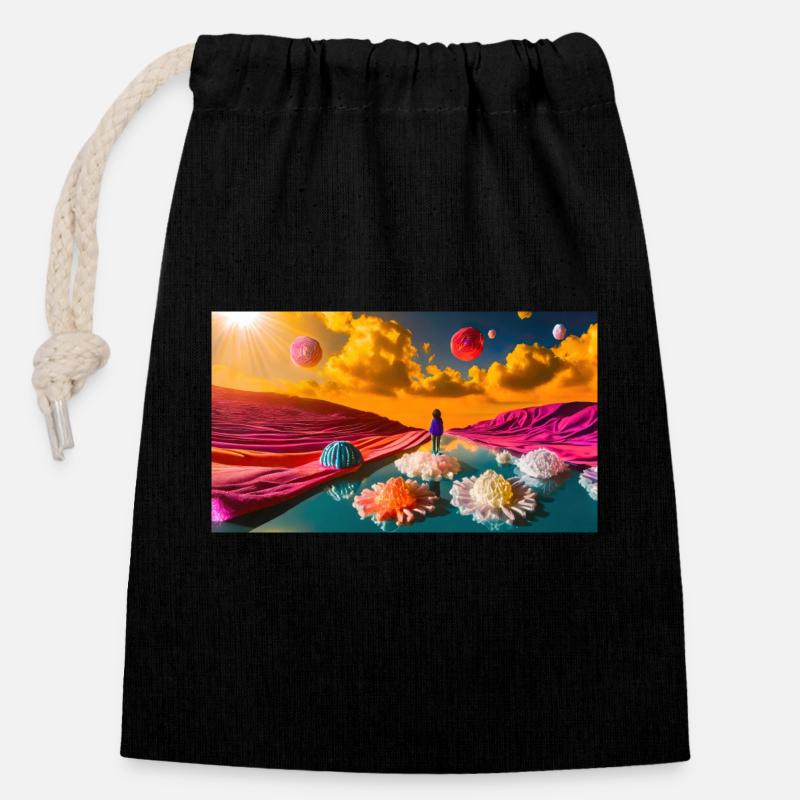 Candy Planets - Closable cotton gift bag (14x20cm) - black