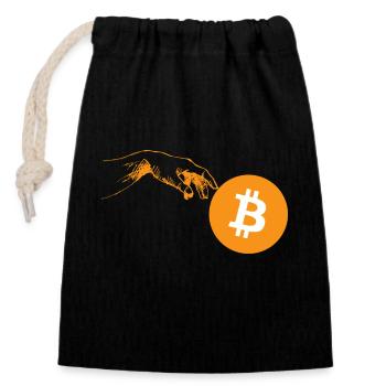 Main de création de crypto-monnaies 3 Bitcoin - Sac cadeau en coton avec cordon (14 x 20 cm) - noir - Devant