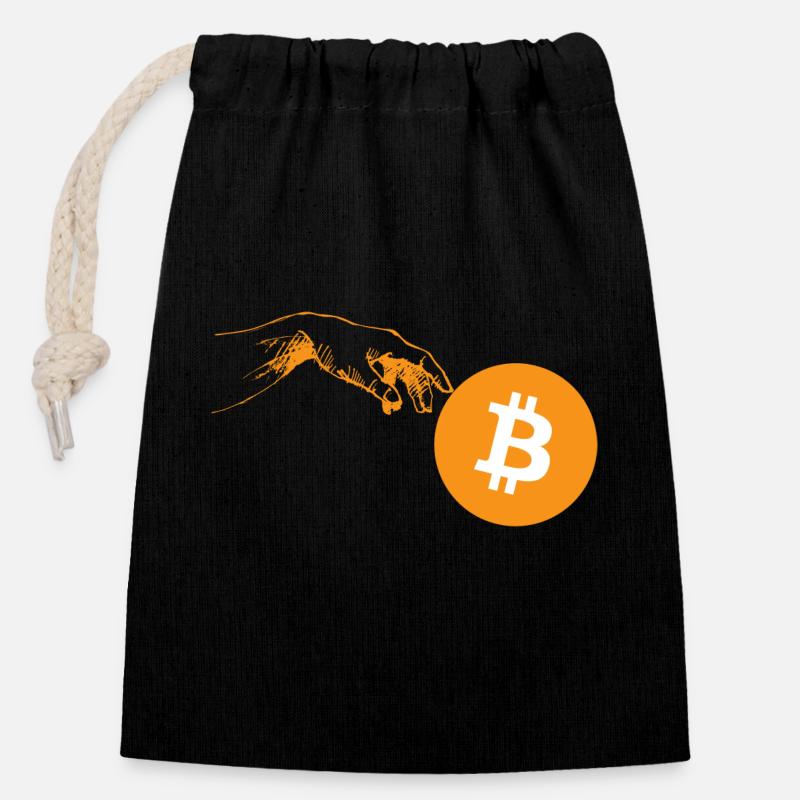 Krypto Creation Hand 3 Bitcoin - Verschließbarer Geschenkbeutel aus Baumwolle (14x20cm) - Schwarz