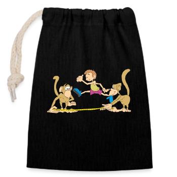 Monkeys in athletic competition - Closable cotton gift bag (14x20cm) - black - Front