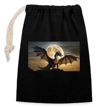 Ein realistischer majestätischer dunkler Drache posiert auf dem Mond - Verschließbarer Geschenkbeutel aus Baumwolle (14x20cm) - Schwarz - Vorne