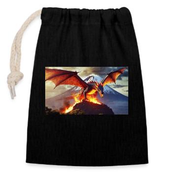 Ein realistischer, majestätischer dunkler Drache erklimmt ein v - Verschließbarer Geschenkbeutel aus Baumwolle (14x20cm) - Schwarz - Vorne
