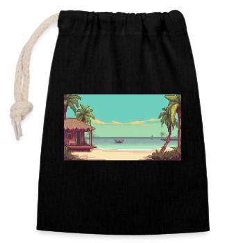 Isla Holbox, Mexique - Pixel Art - Sac cadeau en coton avec cordon (14 x 20 cm) - noir - Devant