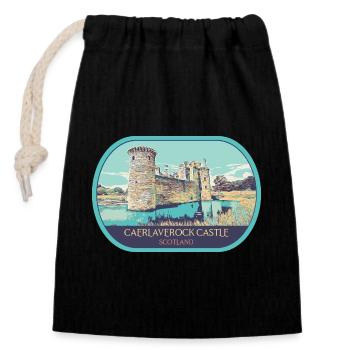 Illustration Caerlaverock Castle, Schottland - Verschließbarer Geschenkbeutel aus Baumwolle (14x20cm) - Schwarz - Vorne