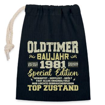 Vintage 1981 Born Retro Birthday Vintage - Closable cotton gift bag (14x20cm) - navy - Front