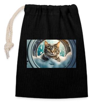 Wortspiel – Katzenwäsche - Verschließbarer Geschenkbeutel aus Baumwolle (14x20cm) - Schwarz - Vorne