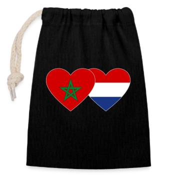 Marokko Holland Flagge Herz - Verschließbarer Geschenkbeutel aus Baumwolle (14x20cm) - Schwarz - Vorne