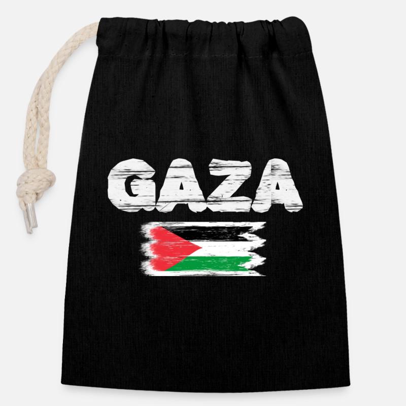 Gaza - Sac cadeau en coton avec cordon (14 x 20 cm) - noir
