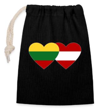 Lithuania Austria Flag Heart - Closable cotton gift bag (14x20cm) - black - Front