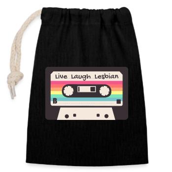 Live Laugh Lesbian - Vintage des années 80 sur le thème LGBTQIA+ - Sac cadeau en coton avec cordon (14 x 20 cm) - noir - Devant