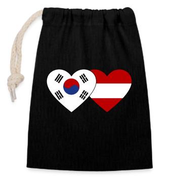 Corée du Sud Autriche Drapeau Coeur - Sac cadeau en coton avec cordon (14 x 20 cm) - noir - Devant