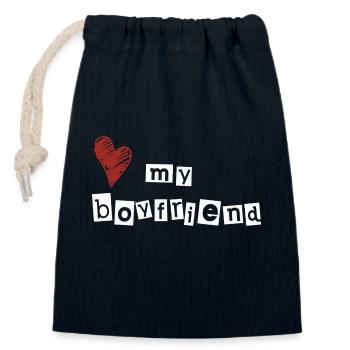 Love my boyfriend - Closable cotton gift bag (14x20cm) - navy - Front
