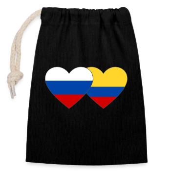 Russia Colombia Flag Heart - Closable cotton gift bag (14x20cm) - black - Front